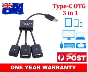 Cable adaptador USB 3.1 tipo C a 2x USB tipo A OTG + alimentación para HTC 10 U Play Ultra - Imagen 1 de 6
