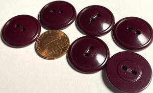 Set of 6 Vintage Glossy Burgundy Red Plastic Sew-thru Buttons 7/8" 23mm 14806 - Picture 1 of 2