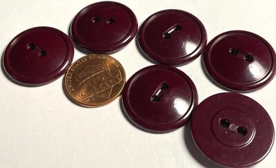 Set of 6 Vintage Glossy Burgundy Red Plastic Sew-thru Buttons 7/8" 23mm 14806 - Image 1 of 2