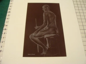 Signed Vintge Original LESLIE SNOW (Feron) Art - NUDE MAN sitting GAY INTEREST - Picture 1 of 6