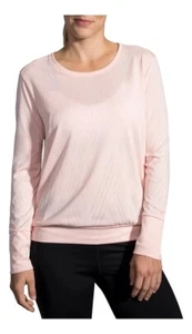Brooks Array Pink Slit Back Long Sleeve Waffle Running Shirt NWT Women's XL - Picture 1 of 11