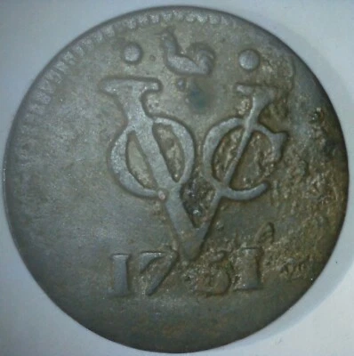 1751 WEST FRIESLAND VOC 1 Duit Coin Dutch East Indies Co New York Penny NL14 - Image 1 of 3