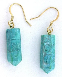 Pair Turquoise Howlite Crystal Point Goldplated Gem Earwire Earrings EBS7588A - Picture 1 of 1