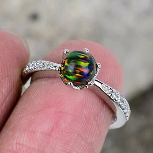 Genuine Black Opal Ring 925 Sterling Silver Ring For Women Purpose Ring Dainty - Picture 1 of 4