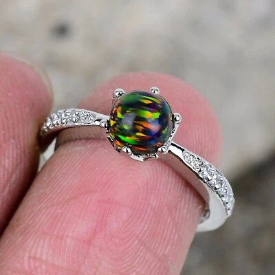 Genuine Black Opal Ring 925 Sterling Silver Ring For Women Purpose Ring Dainty - Image 1 of 4