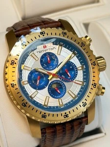 Temptan TI05-0018 Automatik Herrenuhr Herren Uhr XXL Groß Gold Kalender Leder - Bild 1 von 8