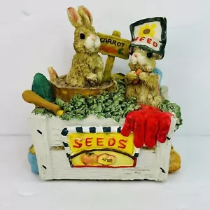 Vintage MUSIC BOX Easter Bonnet Spring Rabbit Bunny Carrots 4"x4" - Picture 1 of 8