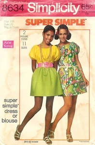 Vintage Simplicity # 8634 Sewing Pattern: Junior/Teens Dress Or Blouse; Size 7/8 - Picture 1 of 2