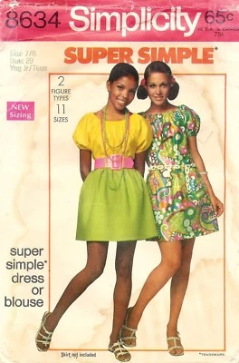 Vintage Simplicity # 8634 Sewing Pattern: Junior/Teens Dress Or Blouse; Size 7/8 - Image 1 of 2