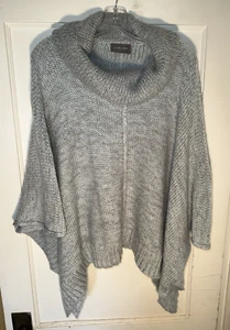 Wooden Ships Heathered Cowl Neck Wool Mohair Poncho Sweater Lt Blue Size S/M - Picture 1 of 12