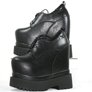 Wedges Fashion Sneakers Women's Lace Up Genuine Leather High Heel Platform Pumps - Picture 1 of 34