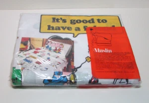 vtg Peanuts twin flat sheet Montgomery Ward Muslin snoopy & gang sealed - Picture 1 of 4