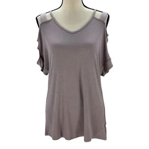 Hippie Rose The Cozy Tee Short Sleeve Cold Shoulder T-Shirt - Light Purple - Med - Picture 1 of 10
