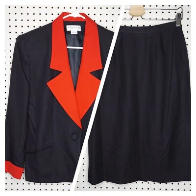 Saville De Colección Falda Traje 8 Colores Bloque Negro Rojo Grande 1 Botón Blazer Años 90 Foto 1 de 4