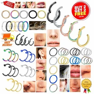 Nose Ring Surgical Steel Fake Set Clicker Silver Nose Rings Gold Piercing Hoops - Picture 1 of 42