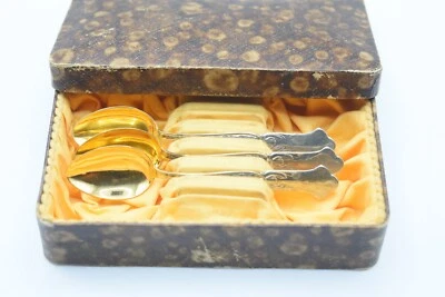 Cucharas Demitasse vintage de plata de ley lavadas en oro (3) en caja original Foto 1 de 4