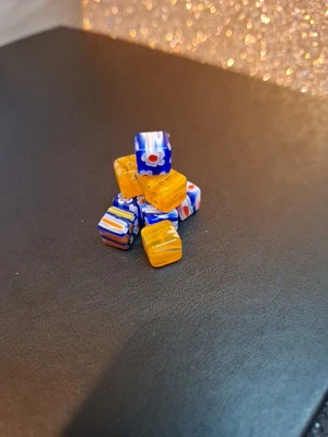Beads - 10 millefiori 10mm cube beads blue and yellow - Image 1 of 3