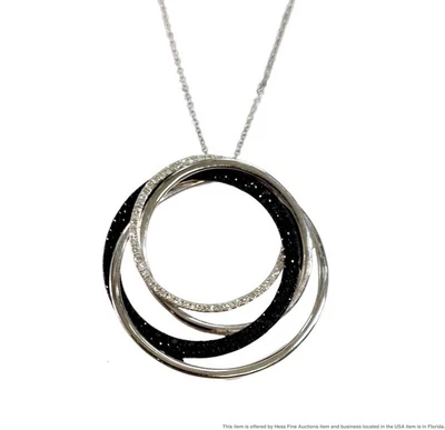 Signed EFFY Treated Black Diamond 14k White Gold Circle Pendant wChain Necklace - Image 1 of 4