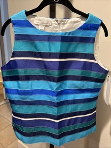 Kenneth Nolan Linen Ribbon Top. Blues.  Lined.  Size 10. Sleeveless. - Picture 1 of 6