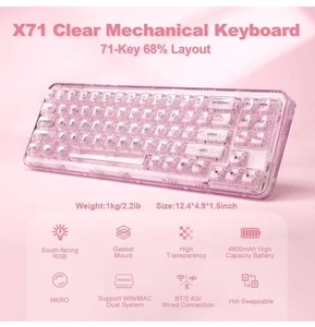 YUNZII X71 Mechanical Keyboard Transparent with Clear Keycaps BT5.0/2.4G/USB-C - Picture 1 of 11