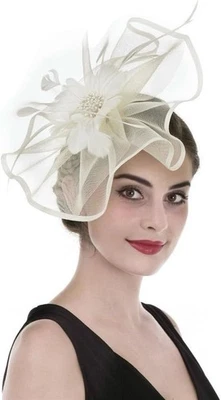 Fascinador de fiesta de té para mujeres Clip de pelo Sombrero Bowler Pluma Flor Velo Boda Foto 1 de 4