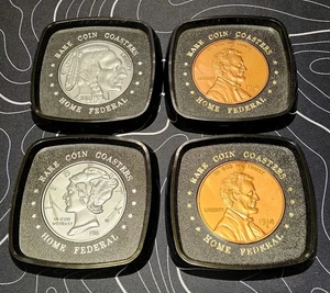 4 Vintage Bicentennial Rare Coin Coasters - Picture 1 of 1
