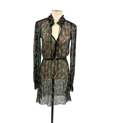 Vestido Patrizia Pepe estampa floral transparente manga longa preto verde tamanho 40 EUA 4 - Imagem 1 de 4