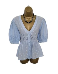 GORGEOUS BLOUSE TOP by NEW LOOK UK 16 VGC BLUE EMBROIDERED 100% COTTON HOLIDAY - Picture 1 of 11