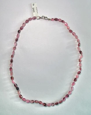 Robin Rotenier Pink Tourmaline Faceted Bead Necklace 16” Sterling Silver Clasp - Image 1 of 3