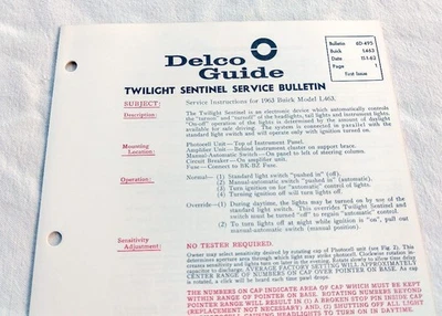 1963 Riviera Wildcat LeSabre Original GM Twilight Sentinel Service Info 63 NOS - Image 1 of 4