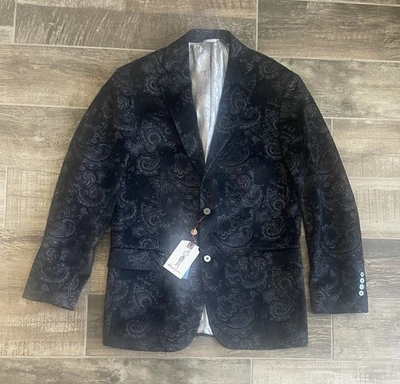 $598 Nuevo con Etiquetas Abrigo Deportivo Blazer Robert Graham Negro Estampado Paisley Ajuste Moderno Talla 38R Foto 1 de 4