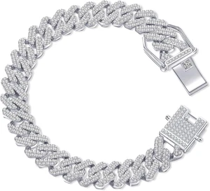 Herren Miami Kubanische Gliederkette Armband 12 mm Diamant Krappe Kubanische Kette 8 Zoll Länge - Bild 1 von 6
