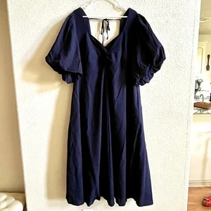 City Chic Women Plus Size 22 Hermione Dress NWT Navy Blue Puff Sleeve Midi - Picture 1 of 6
