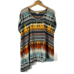 Live and Let Live Damen Tunika Top Größe 2X Blau Batik Asymmetrischer Saum V-Ausschnitt - Bild 1 von 9