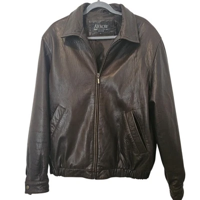 Chaqueta bomber de cuero marrón Arrow para hombre talla grande Foto 1 de 3