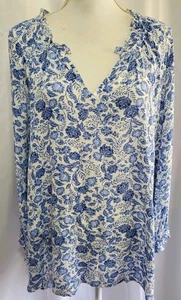 Old Navy Damen Bauernbluse XXL blau Blumenmuster Tunika Cottagecore feminin - Bild 1 von 11