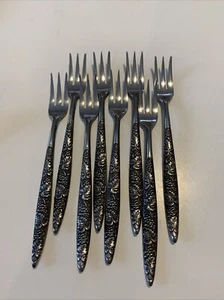 Stylecraft Stainless Japan Black Accent Grapes Flatware 8 Cocktail Forks - Picture 1 of 7