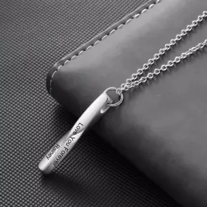 Collana Ciondolo Barra Incisa Laser Personalizzata Nome Acciaio Inox Argento - Foto 1 di 6