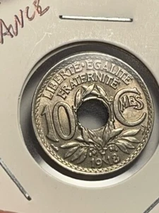 Moneda Mundial Francia 1918 10 Céntimos UNC Sin Circular Primera Guerra Mundial - Imagen 1 de 2