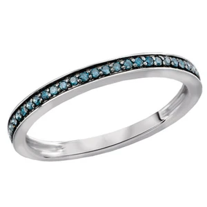 NEW LADIES 14k WHITE GOLD BLUE DIAMOND BAND STACKABLE RING - Picture 1 of 1