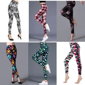 Women Ladies Printed Leggings Full Length Stretchy Trouser Casual Pants Jeggings - Picture 1 of 86