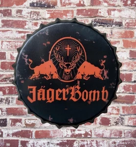 Jager Bomb Spirit Drinks Retro Wall Display Bar Sign Metal Bottle Top Cap 40cm - Picture 1 of 5