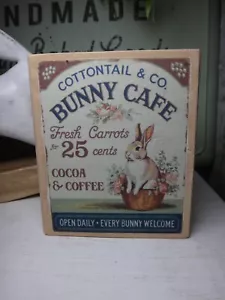 Easter/Spring Farmhouse Tiered Tray Décor Chunky wood Block sign Bunny Cafe - Picture 1 of 6