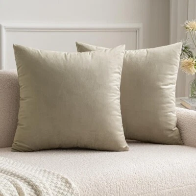 Miulee Pack Of 2 Velvet Cushion Covers 40 x 40cm Taupe - Image 1 of 4