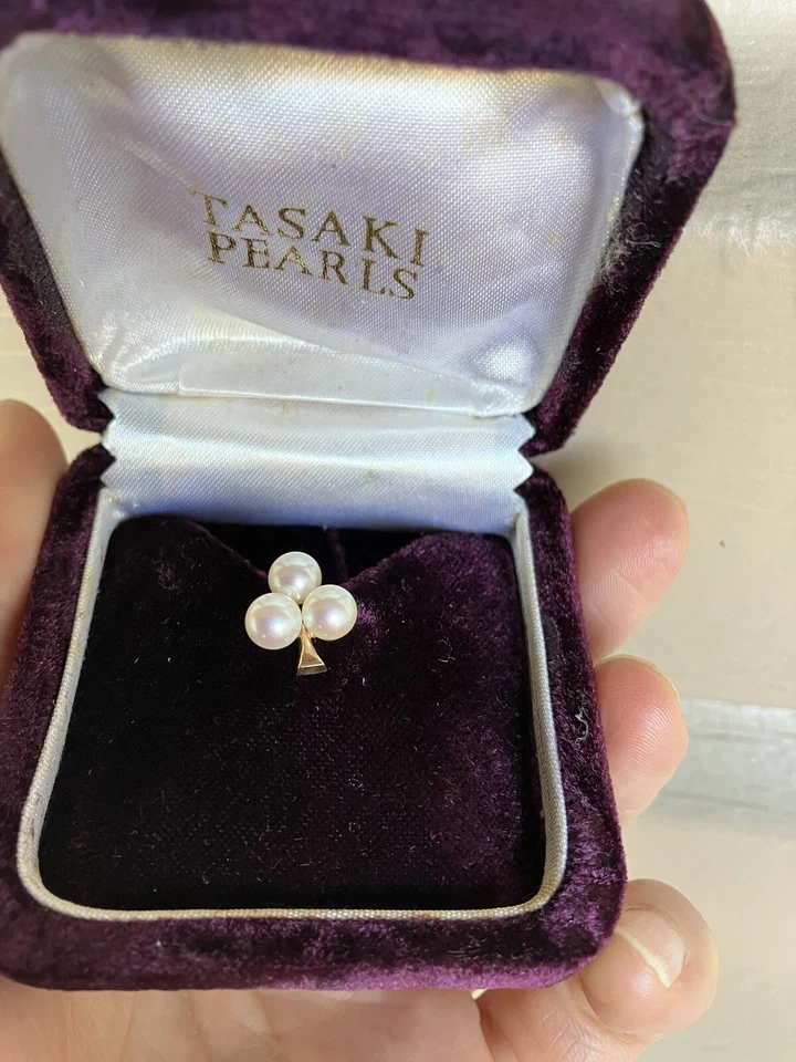 Tasaki 14k yellow gold Akoya pearl tie tuck pin brooch 5.2-5.4mm - Image 1 of 4