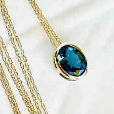 New 2CT Oval Simulated London Blue Topaz Women's Pendant 14K Yellow Gold Plated