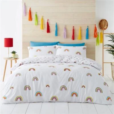 Rainbow duvet set quilt cover pillow cases new bright girls bedding - Image 1 of 4