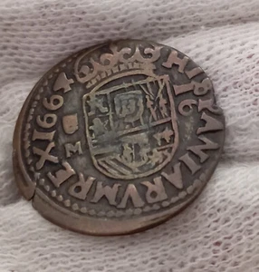 16 Maravedis King Philip IV Spanish cob coin colonial era  Spain 1664 Valladolid - Picture 1 of 9