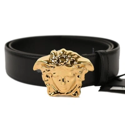 Cinturón de vestir VERSACE para hombre de cuero negro dorado con hebilla Medusa 105 42 Italia nuevo con etiquetas Foto 1 de 4