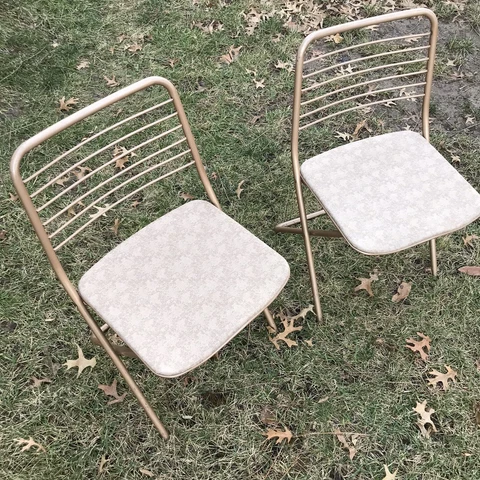 Vintage Set Of 2 Cosco Stylaire Metal Folding Chairs Mid Century Modern Cover